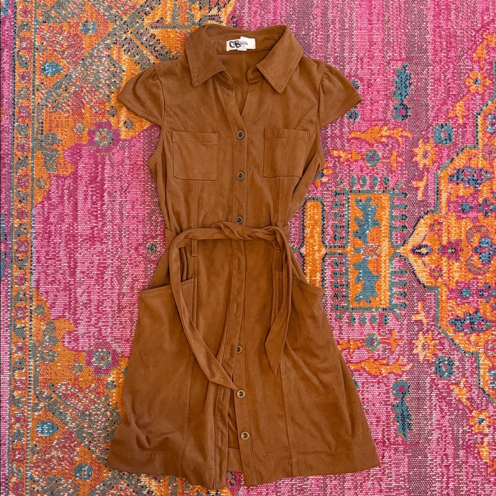 Speechless Brown Button-Up Casual Dress